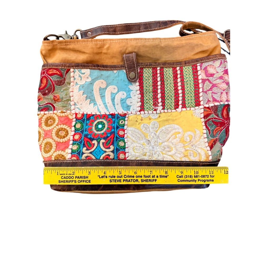 Boho Patchwork Embroidered Brhayna Bags Canvas Leather Crossbody Shoulder Bag - Picture 5 of 12